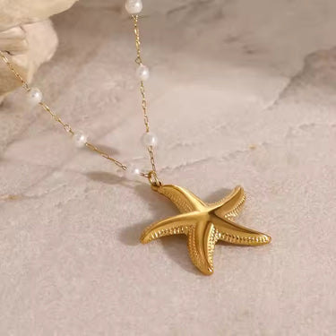 Starfish & Pearl Chain Gold-Plated Necklace